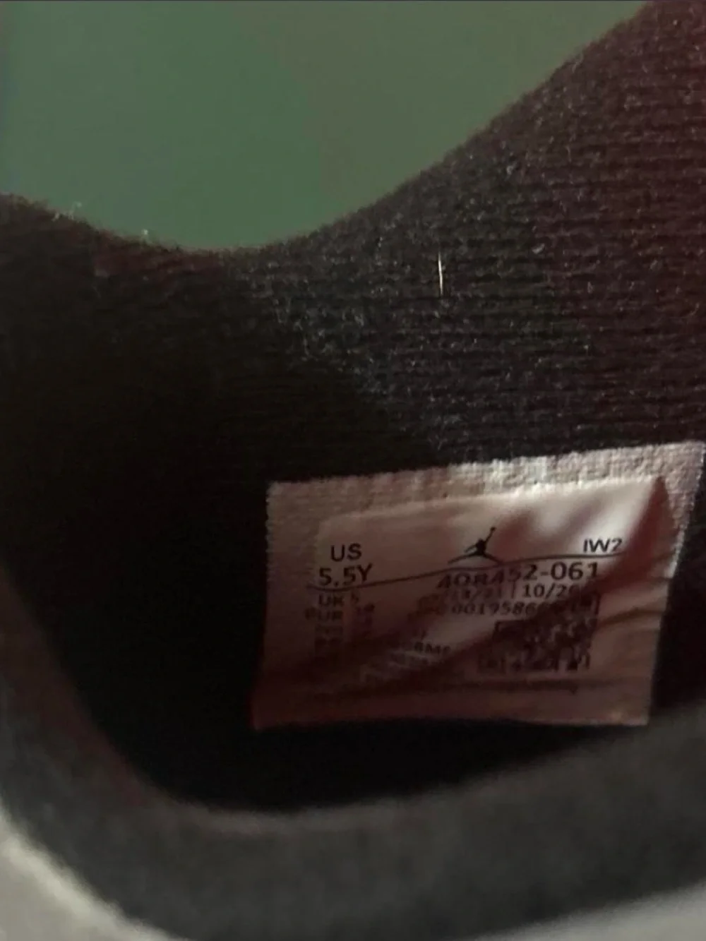Jordan Black and White Interior Label Sneaker Close-Up